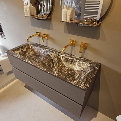 Mondiaz VICA-DLUX ensemble de meuble de salle de bain - 120cm - meuble sous-vasque fumée - 2 tiroirs - lavabo encastré nuage double - sans trous de robinet - version haute 60cm - lave