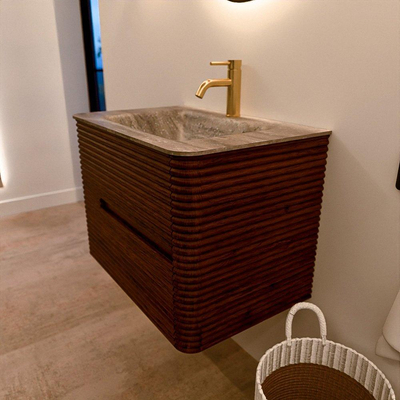 Mondiaz CIRO-DLUX Badkamermeubelset - 70x45x50cm - Solid surface wastafel Oza - 1 wasbak Midden - 1 kraangat - 2 lades - Ruby