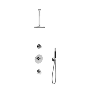 Hotbath Cobber IBS20 Ensemble de douche à effet pluie encastré - bras de plafond 30 cm - pomme de douche ronde 20 cm - douchette à main barre - chrome