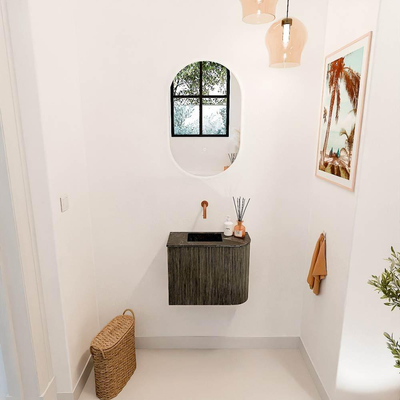 Mondiaz JOYA-DLUX 51.6cm toiletmeubel - ronding rechts kleur Shadow - Wastafel FAYE positie Links Zonder kraangat kleur Lava.