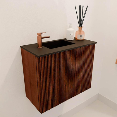Mondiaz JOYA 50cm toiletmeubel - kleur Ruby - Wastafel FAYE positie Links 1 kraangat kleur Urban.