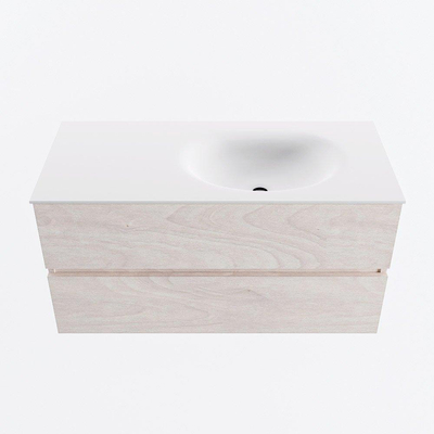 Mondiaz VICA Ensemble de meuble de salle de bain - 100cm - meuble sous-vasque underlayment - 2 tiroirs - lavabo moon droite - 1 trou de robinet - version haute de 60cm - talc