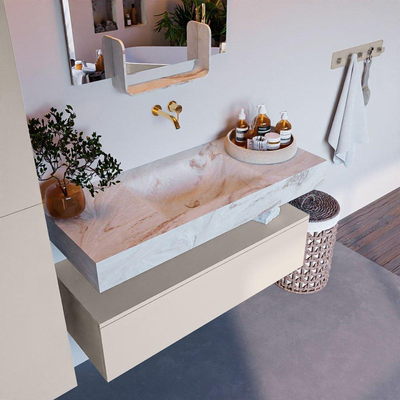 Mondiaz ALAN-DLUX Ensemble de meuble - 110cm - meuble Linen mat - 1 tiroir - Lavabo Cloud Frappe suspendu - vasque Centre - 0 trous de robinet