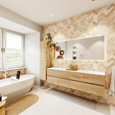 Mondiaz VICA Badkamermeubelset - 180x50x45cm - 4 lades - Wastafel talc - dubbele wasbak - zonder kraangat - Washed Oak