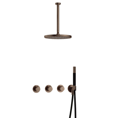 Hotbath Cobber IBS70 Regendoucheset - inbouw - 30cm plafondarm - 30cm ronde hoofddouche - staafhanddouche - messing verouderd koper (goud)