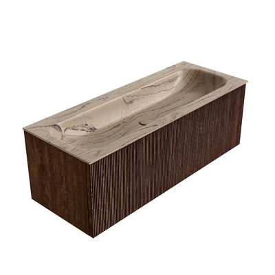 MONDIAZ KURVE-DLUX 120cm badmeubel kleur Walnut met 1 lade en 0 deuren. Wastafel BIG LARGE Midden zonder kraangat Arena.