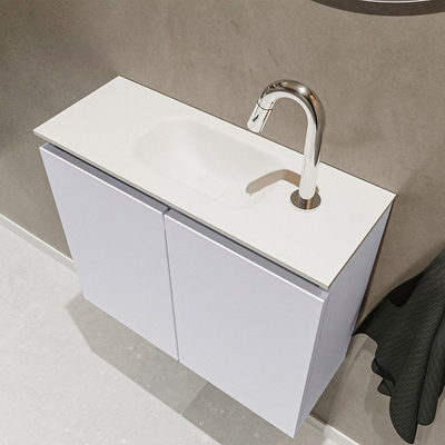 MONDIAZ TURE Toiletmeubel 60x23x50cm met 1 kraangaten 2 deuren cale mat Wastafel Eden midden Solid Surface Wit