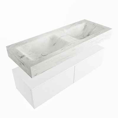 Mondiaz ALAN-DLUX Ensemble de meuble - 120cm - meuble Talc mat - 2 tiroirs - Lavabo Cloud Opalo suspendu - vasque Gauche et droite - 2 trous de robinet