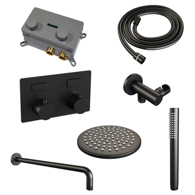 BRAUER Black Edition inbouw regendoucheset – Ø20 cm hoofddouche – 40 cm gebogen wandarm – staafhanddouche – met omstel