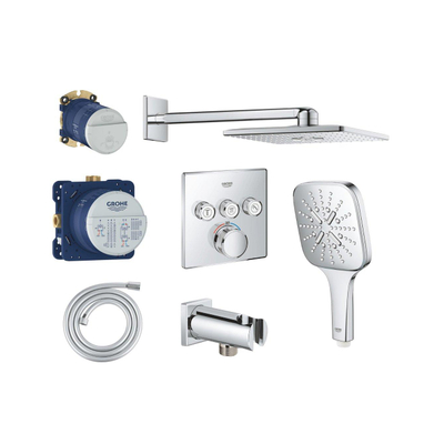 Grohe Grohtherm ensemble de douche pluie encastré – douche de tête carrée 31 cm – bras mural droit – chrome