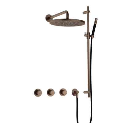 Hotbath Cobber IBS70 Regendoucheset - inbouw - 38.5cm wandarm - 30cm ronde hoofddouche - staafhanddouche - glijstang - messing verouderd koper (goud)