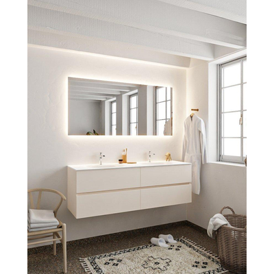 Mondiaz VICA ensemble de meuble de salle de bain - 150cm - meuble sous-vasque lin - 4 tiroirs - lavabo lune double - 2 trous de robinet - version XL 60cm de haut