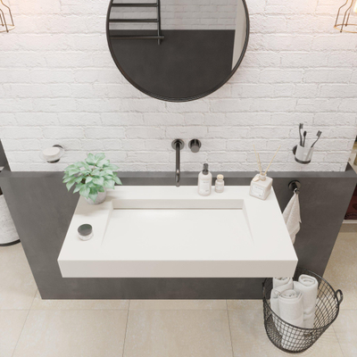 Ideavit Solidsquare Wastafel 90x46x10cm rechthoek 0 kraangaten 1 wasbak Solid surface wit