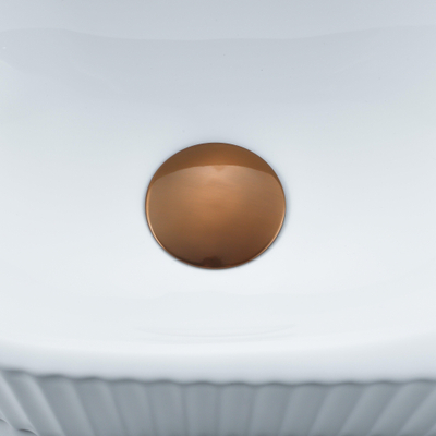 Fugaflow Efficiente Pietra Ensemble de fontaine - 40x21,5x12cm - droite - rainuré - demi-rond - 1 trou de robinet - céramique - robinet de fontaine cuivre brossé - bouchon de vidange - siphon abaissé - blanc brillant