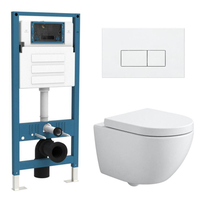 QeramiQ Dely Swirl Compact Ensemble WC - réservoir encastré QeramiQ flush - abattant 25mm - plaque de commande en plastique blanc brillant - boutons rectangulaires - blanc mat