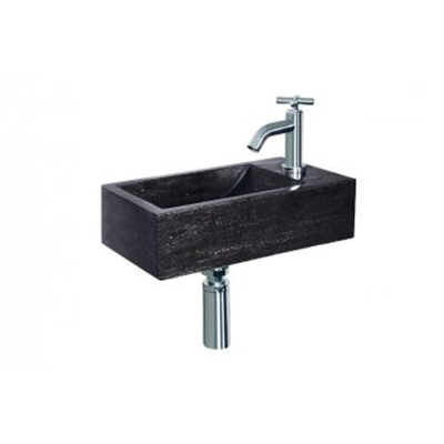 Wiesbaden Matera pack lave-mains – 40 x 23 x 10,5 cm – pierre naturelle noire – perçage à droite – robinet chromé
