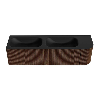 MONDIAZ KURVE Meuble de salle de bains 165 cm avec module 25 R couleur Walnut avec 2 tiroirs et 1 porte. Lavabo BIG SMALL double / gauche sans trou de robinet Urban.
