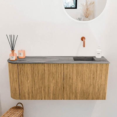 Mondiaz JOYA-DLUX 101.6cm toiletmeubel - ronding links kleur Oak - Wastafel FAYE positie Rechts Zonder kraangat kleur Sombra.
