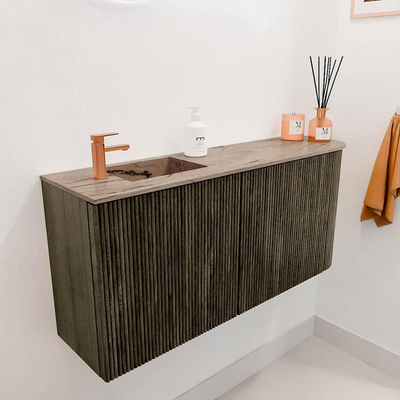 Mondiaz JOYA-DLUX 91.6cm toiletmeubel - ronding rechts kleur Shadow - Wastafel FAYE positie Links 1 kraangat kleur Arena.