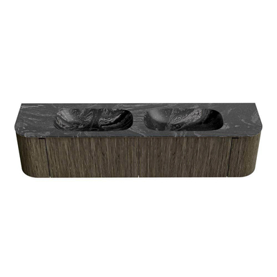 Mondiaz KURVE-DLUX Ensemble de meuble de salle de bains - 190x46x40cm - 2 tiroirs - 2 portes - lavabo solid surface - double - 2 trous de robinet - Shadow