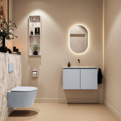 MONDIAZ TURE-DLUX Meuble toilette - 80cm - Clay - EDEN - vasque Glace - position centrale - sans trou de robinet