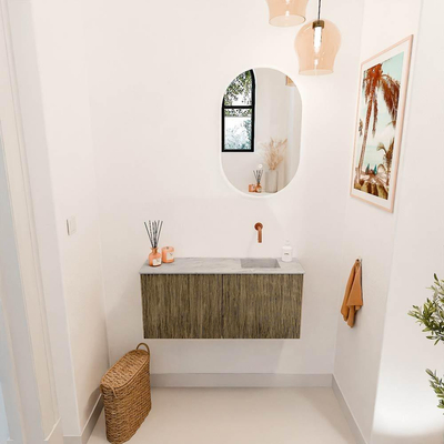 Mondiaz JOYA-DLUX 90cm toiletmeubel - kleur Dusk - Wastafel FAYE positie Rechts Zonder kraangat kleur Glace.