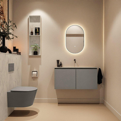 MONDIAZ TURE-DLUX Meuble toilette - 100cm - Smoke - EDEN - vasque Opalo - position centrale - sans trou de robinet