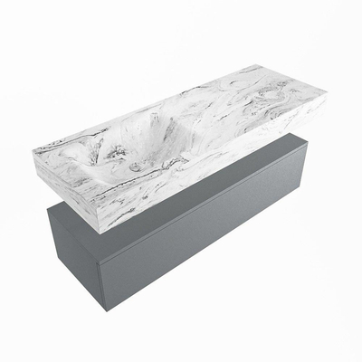 Mondiaz ALAN-DLUX Ensemble de meuble - 130cm - meuble Plata mat - 1 tiroir - Lavabo Cloud Glace suspendu - vasque Gauche - 1 trou de robinet