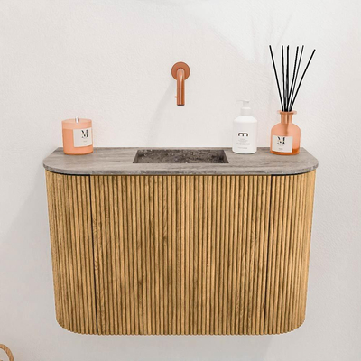 Mondiaz JOYA-DLUX 63.2cm toiletmeubel - ronding links en rechts kleur Oak - Wastafel FAYE positie Midden Zonder kraangat kleur Oza.