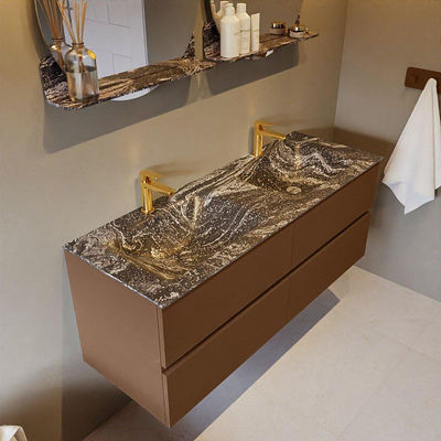 Mondiaz VICA-DLUX ensemble de meuble de salle de bain - 130cm - meuble sous-vasque reposant - 4 tiroirs - lavabo encastré cloud double - 2 trous de robinet - version haute de 60cm - lave