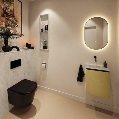 MONDIAZ TURE-DLUX Meuble toilette - 40cm - Oro - EDEN - vasque Opalo - position centrale - sans trou de robinet