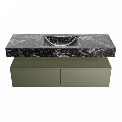 Mondiaz ALAN-DLUX Ensemble de meuble - 130cm - meuble Army mat - 2 tiroirs - Lavabo Cloud Lava suspendu - vasque Centre - 0 trous de robinet