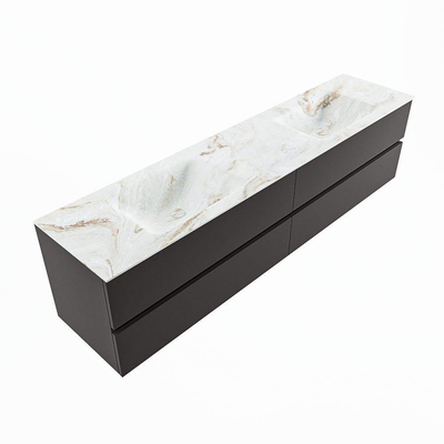 MONDIAZ VICA-DLUX Ensemble meuble de salle de bains - 200cm - meuble sous-vasque dark grey - 4 tiroirs - lavabo encastré cloud double - sans trous de robinet - version haute 60cm - frape