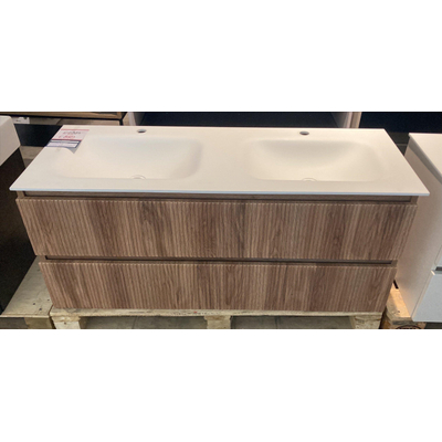 BRAUER Joy Wavy wastafelonderkast 120 2 softclose lades - greeploos - 2 sifon uitsparingen - Honey - met Mondiaz CLOUD wastafel - 2 wasbakken - 2 kraangaten -OUTLET UDEN