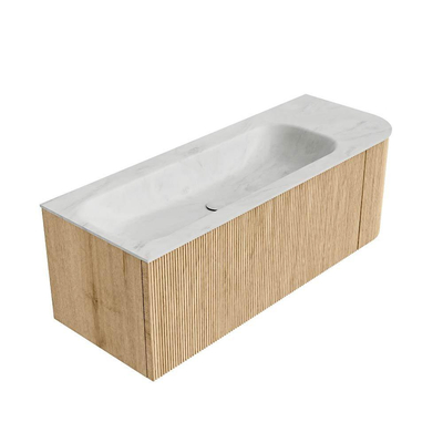 MONDIAZ KURVE-DLUX 125cm Meuble salle de bain avec module 25 D - couleur Oak - 1 tiroir - 1 porte - vasque BIG MEDIUM gauche - sans trou de robinet - couleur Opalo