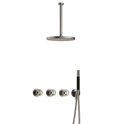 Hotbath Cobber @Work Regendoucheset - inbouw - 30cm plafondarm - 30cm ronde hoofddouche - staafhanddouche - Geborsteld nikkel