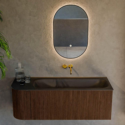 MONDIAZ KURVE Meuble de salle de bains 125cm avec module 25 L couleur Walnut avec 1 tiroir et 1 porte. Lavabo BIG MEDIUM à droite sans trou de robinet Urban.