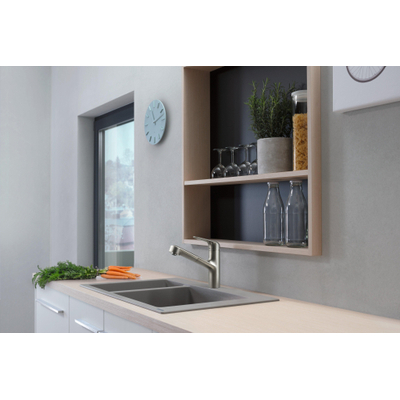 Hansgrohe Focus m42 1 greeps keukenmkr - 150 met uittrekb uitoop - sbox - rvs look