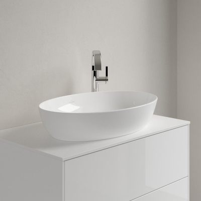 Villeroy & Boch Artis opzetwastafel ovaal - 61x41x12.5cm CeramicPlus - zonder kraangat - zonder overloop - Stone White (mat wit)
