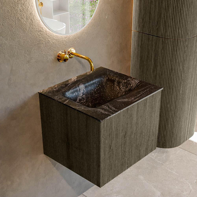 Mondiaz KURVE-DLUX Badkamermeubelset - 50x46x40cm - 1 lade - wastafel solid surface - midden - zonder kraangat - Shadow