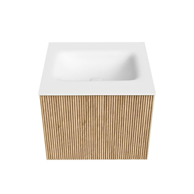 MONDIAZ KURVE 50cm Meuble salle de bain - couleur Oak - 1 tiroir - vasque GRUNNE centre - 1 trou de robinet - Talc