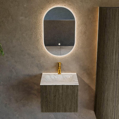 Mondiaz KURVE-DLUX Badkamermeubelset - 50x46x40cm - 1 lade - wastafel solid surface - midden - 1 kraangat - Shadow