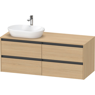 Duravit ketho 2 meuble sous lavabo avec plaque console avec 4 tiroirs pour lavabo à gauche 140x55x56.8cm avec poignées anthracite chêne naturel mat