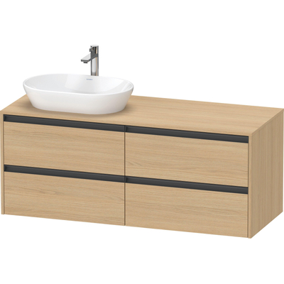 Duravit Ketho 2 meuble sous-lavabo avec plateau console avec 4 tiroirs pour vasque à gauche 140x55x56.8cm avec poignées anthracite chêne naturel mat