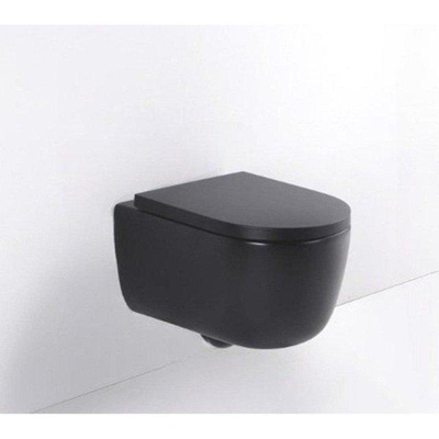 QeramiQ Dely Swirl Pack WC - 36,3x51,7cm - réservoir encastré Geberit UP720 Duofix Sigma - assise 35mm - plaque de déclenchement beige - boutons ronds - noir mat