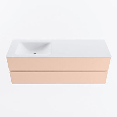 MONDIAZ VICA Ensemble meuble de salle de bains - 140cm - meuble bas rosee- 2 tiroirs - vasque cloud gauche - 1 trou de robinet - version haute 60cm - talc