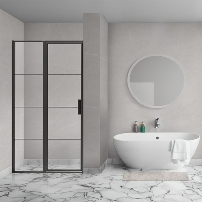 Aqua Vista Triple Porte pivotante avec partie fixe - 140x200 cm - 8mm - verre transparent - noir mat