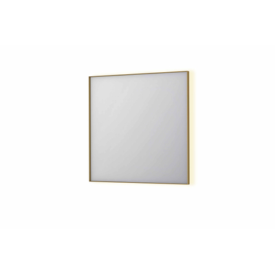 INK SP32 spiegel - 80x4x80cm rechthoek in stalen kader incl indir LED - verwarming - color changing - dimbaar en schakelaar - geborsteld mat goud