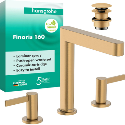 Hansgrohe Finoris wastafelkraan - model 60 - 3-gats - met trekwaste - brushed bronze (brons)