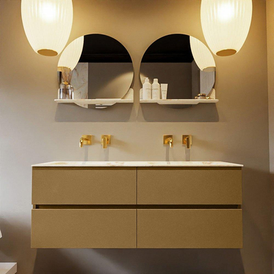 Mondiaz VICA-DLUX ensemble de meuble de salle de bain - 130cm - meuble sous-vasque oro - 4 tiroirs - lavabo encastré cloud double - sans trous de robinet - version haute de 60cm - frape